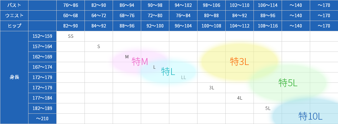 男女兼用サイズ表イメージ